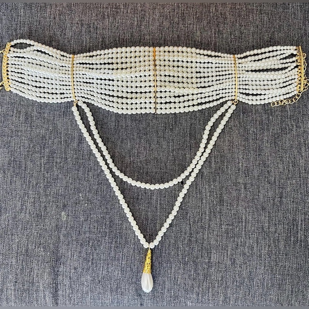 Women's Multi-layer Vintage Pearls Choker Necklace - Tassel Collars - Picture 7 of 8